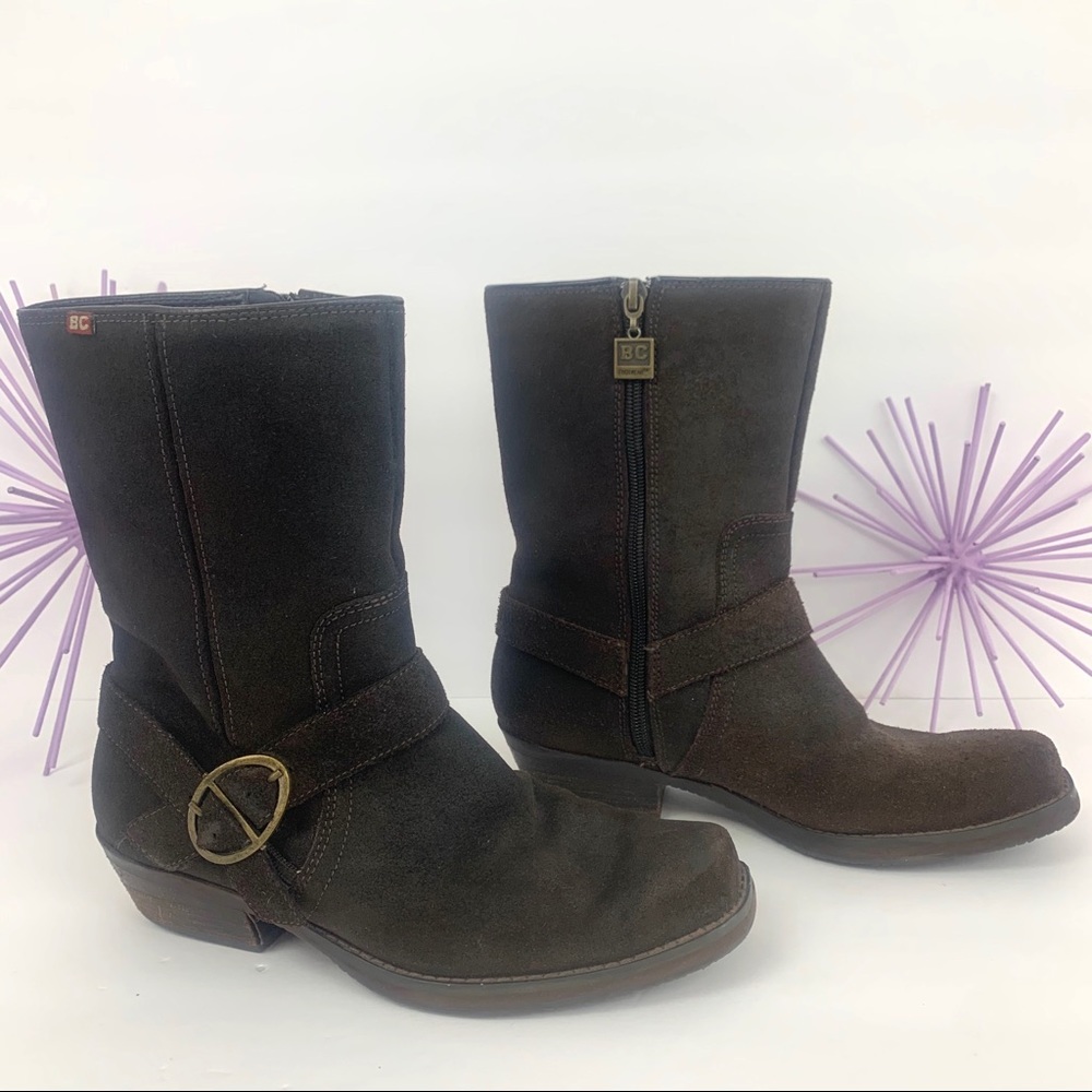BC Footwear / Dark Brown Distressed Buckled ZIP Up